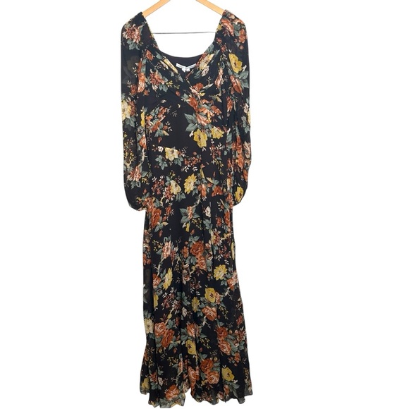 VERONICA BEARD Avani Floral Silk Chiffon Maxi Dress in Oxblood Multi Size 4 - Picture 8 of 15